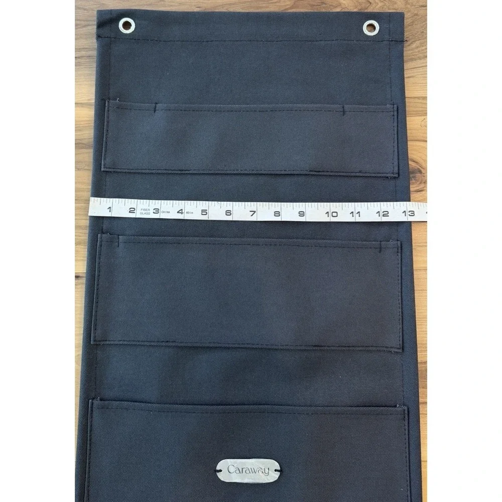 Caraway Hanging Wall Organizer 3 Pocket Canvas Storage Rack Black Kitchen